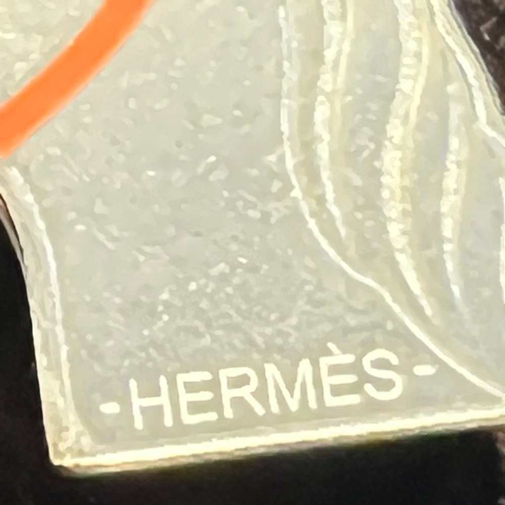 Hermes Gadrige Twilly Ring Silver Orange Metal S Scarf Clasp Horse - Picture 6 of 6